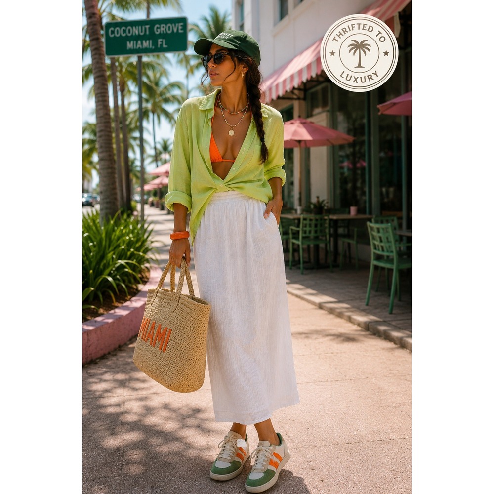 Reformation White Crinkle Gauze Maxi Skirt Side Slit High Waist Size 8 Boho
